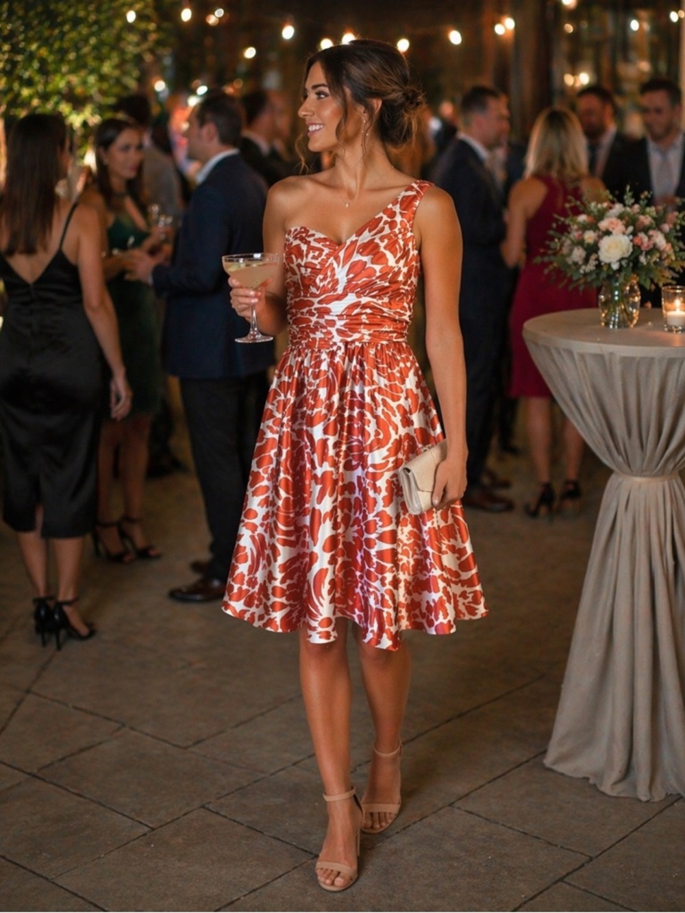 ALFRED ANGELO Women’s Floral One Shoulder Fit & Flare Modern Cocktail Dress 8